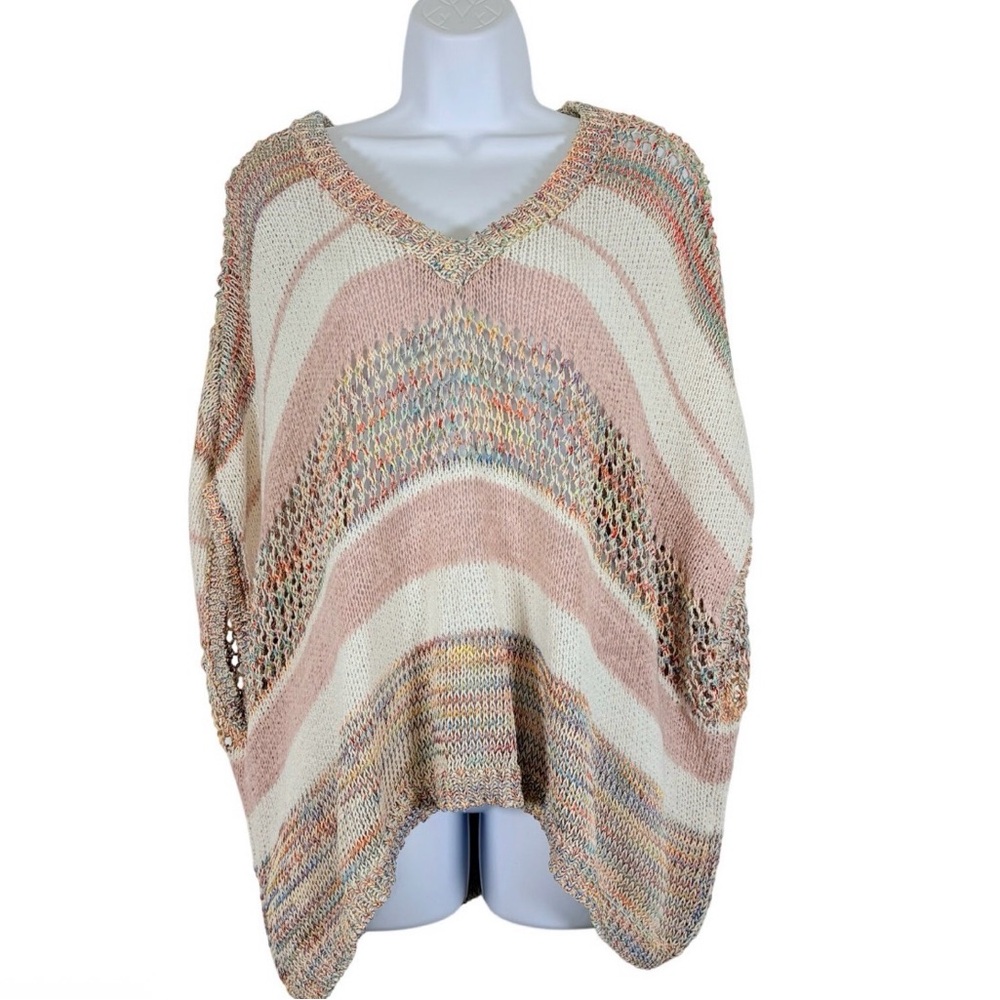 Anthropologie Akemi & Kin Boho Open Knit Poncho Sweater One Size Multicolor